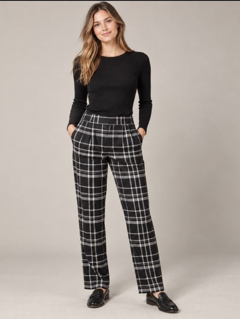 Gramercy 22 Black White Plaid Straight Leg Trousers Pants Size M